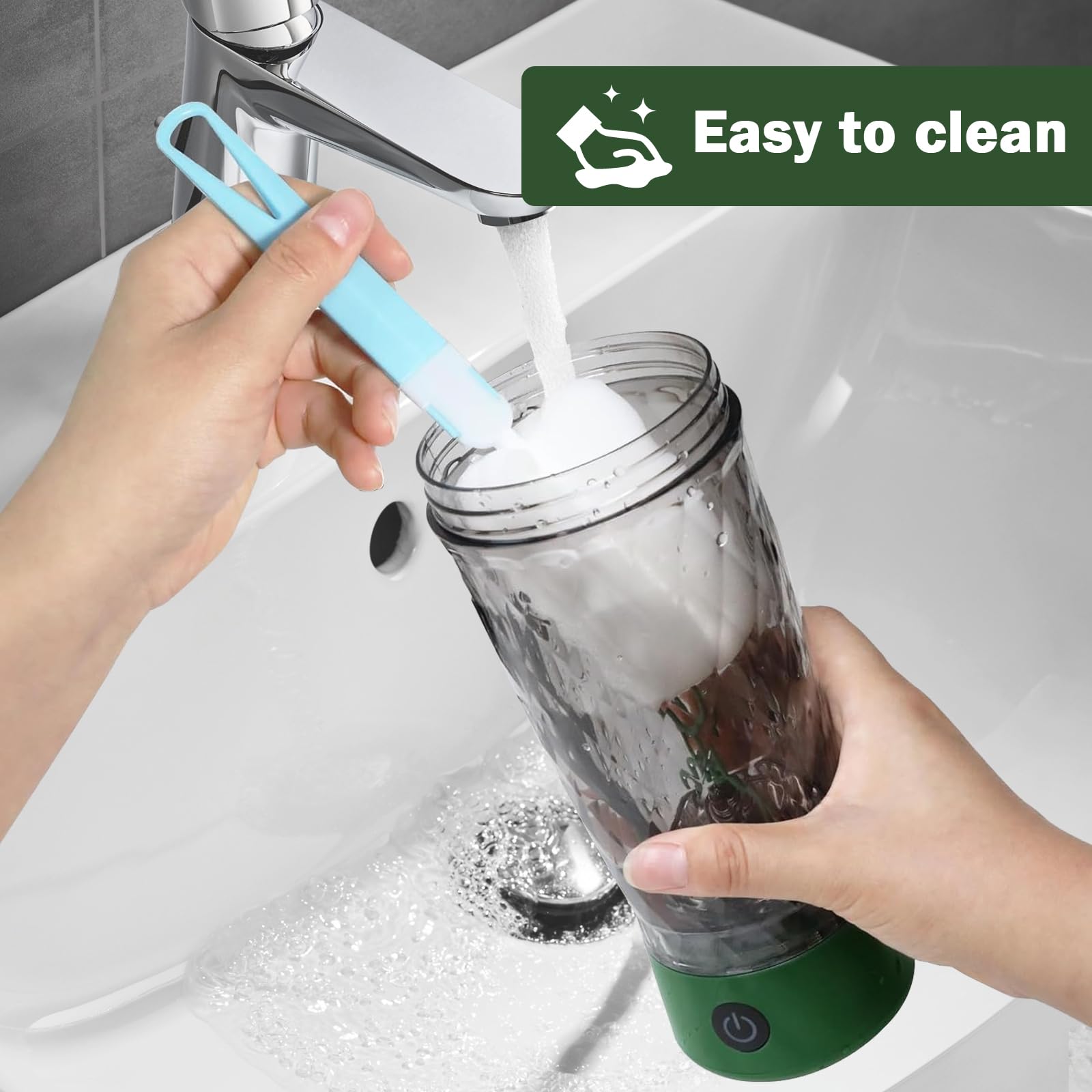 MeYuxg Shaker elettrico per proteine da 650 ml, senza fili, con funzione di miscelazione, bicchiere automatico con contenitore per polvere e spazzola per la pulizia, per sport, fitness e viaggio verde