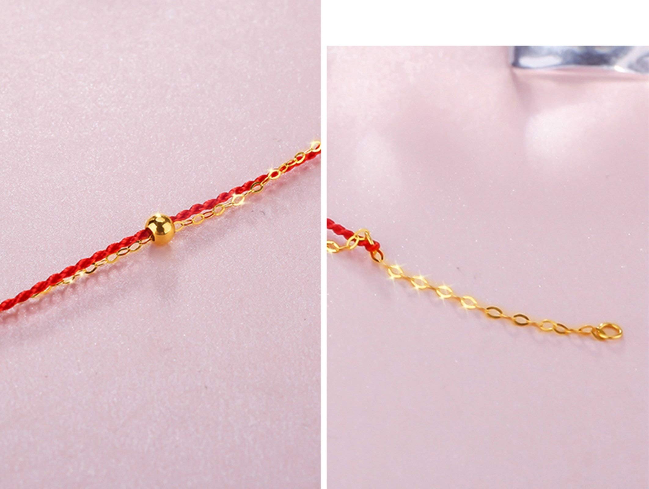 Cavigliera da donna in oro giallo 18 carati con corda rossa e braccialetto con perline, catena da 9,5 pollici