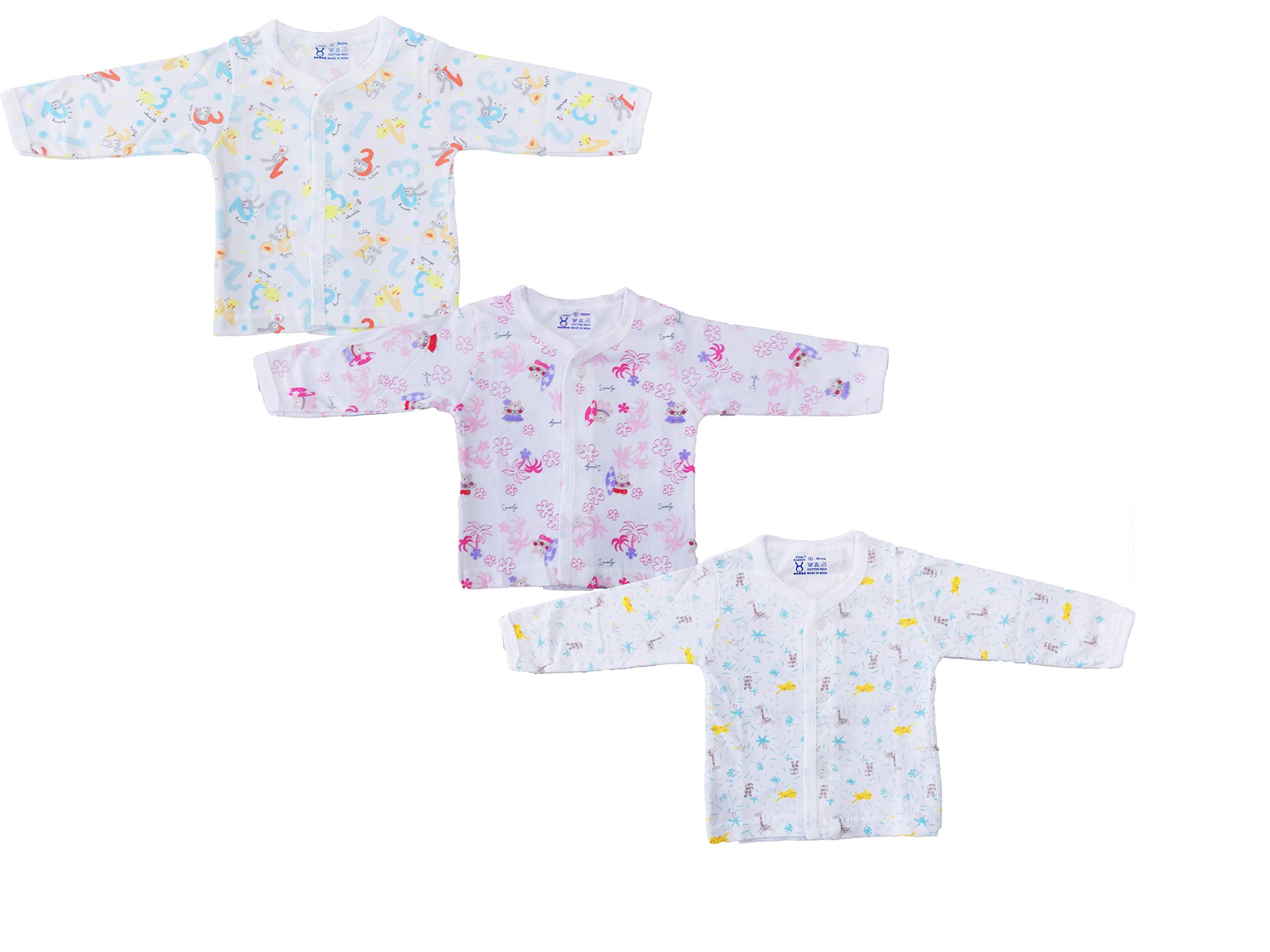 Artist Unknown 1stbabystore Pink Rabbit New Born Infant Half Sleeves Front Open Vest Housiry Baby Girls&Boys Unisex Skin Friendly 100% Cotton jhabla Open Neck t-Shirts tees (1-3 Months)(3pcs)