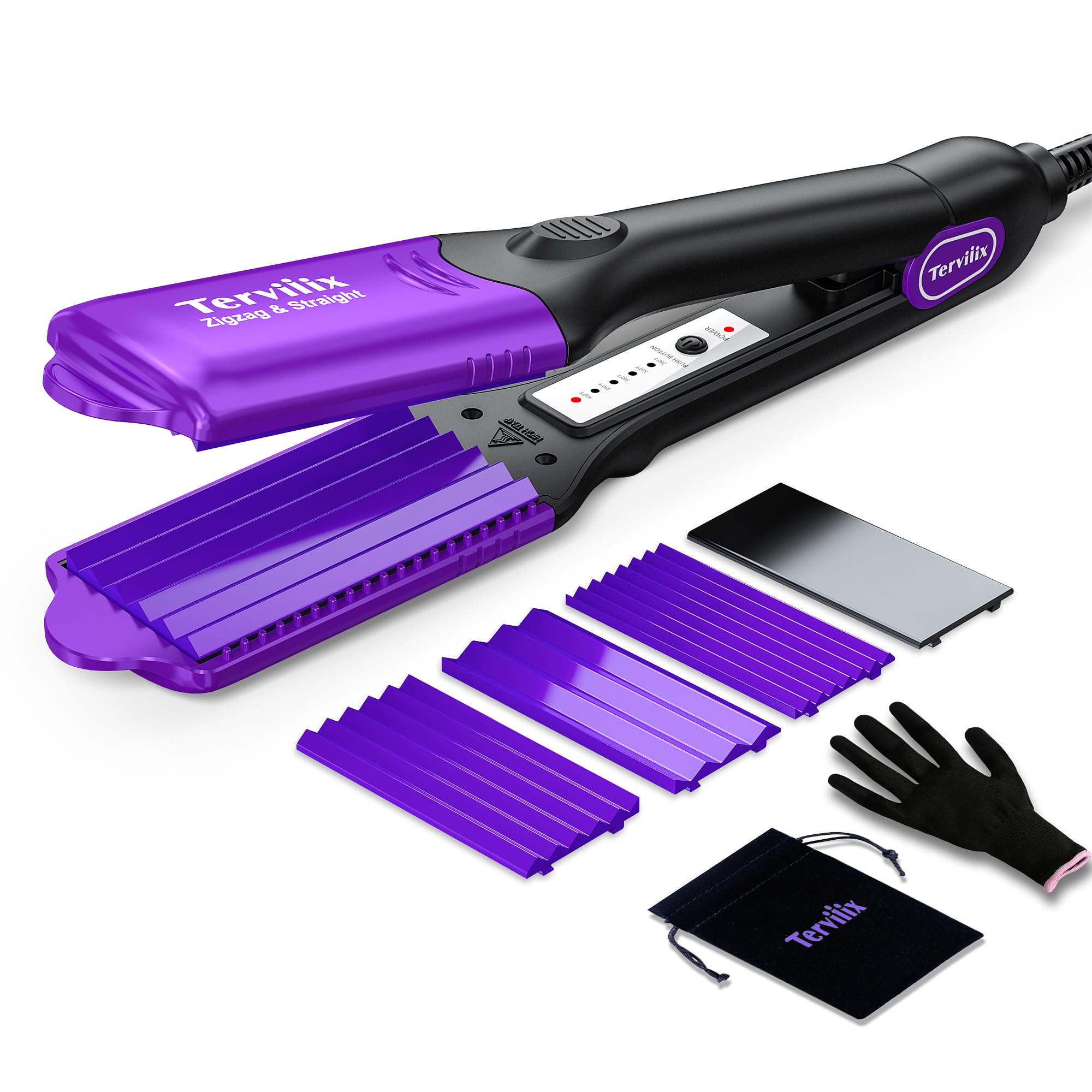 Photo 1 of Terviiix Crimper Hair Iron with 4 Interchangeable Plates, Keratin & Argan Oil Infused Hair Crimper for Women, Volumizing Crimping Iron for Thin Fine Hair, 5 Heat Settings & 60 Mins Auto Off, Purple