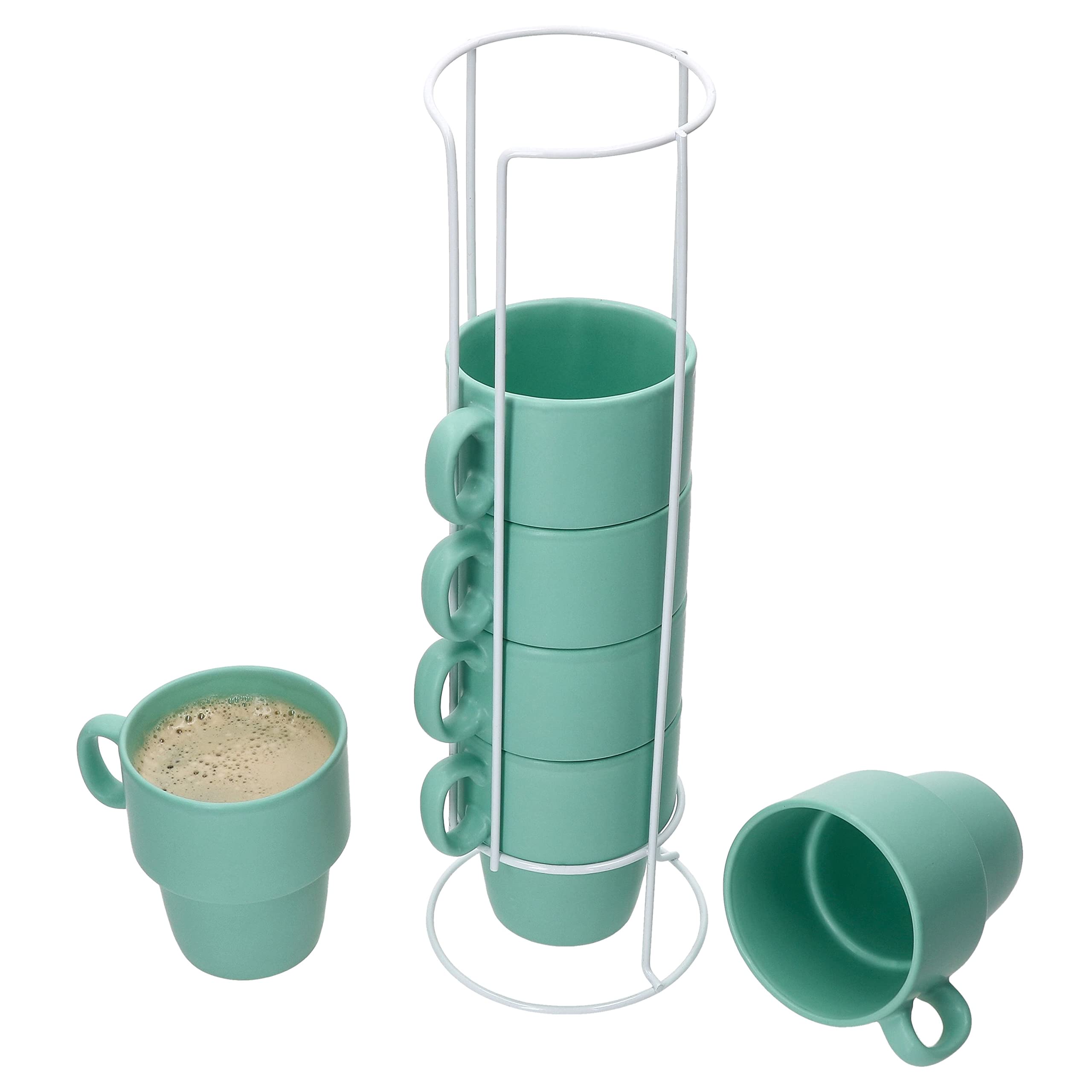 MamboCat Lot de 6 tasses à café Stata avec support, 250 ml, en porcelaine, empilables, avec anse, pour café, thé, cacao, cappuccino et latte macchiato pour la maison ou le buffet