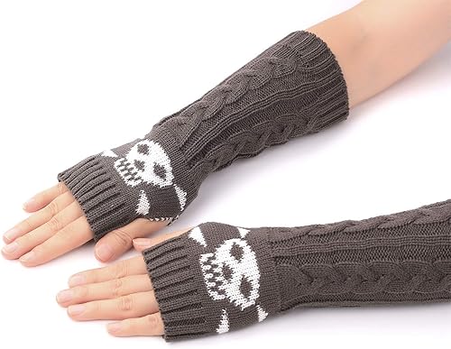Miniatura 3 de Flammi - Guantes de punto trenzado para mujer, guantes sin dedos, con agujero para el pulgar