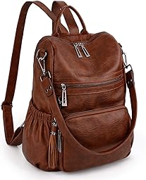 UTO Femme Sac porté Dos Anti-Vol Sac à Main porté épaule Glands Multi Compartiment PU Cuir lavé