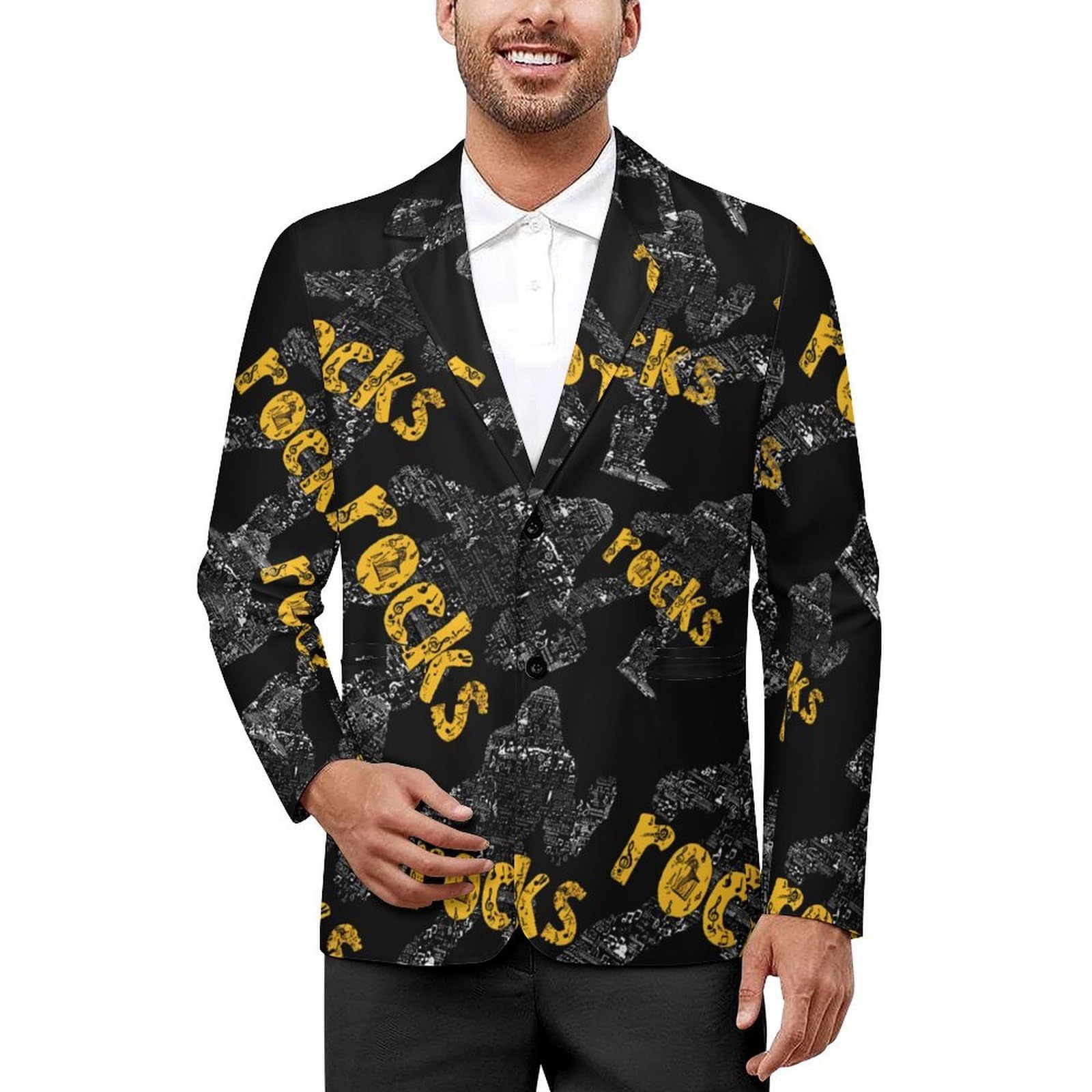 Bigfoot Rock and Roll - Giacca leggera da uomo, con risvolto a due bottoni, elegante giacca sportiva