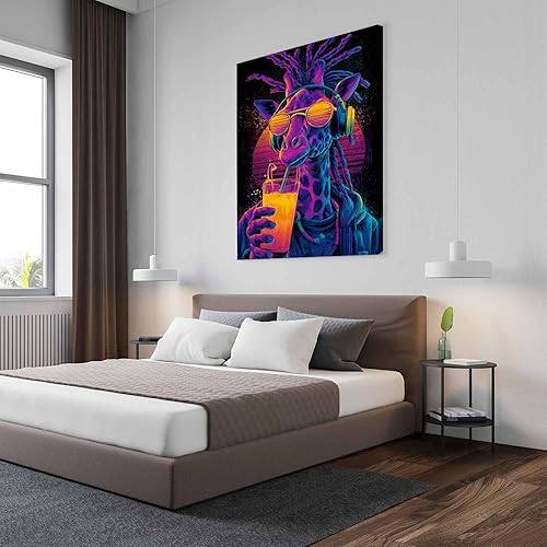 Miniatura 5 de Vibrant Neon Giraffe Poster Synthwave Wall Art for Bedroom Living Room Decoration Cool Animal Print Groovy Retro Music Decor-Unframed-12x18inch