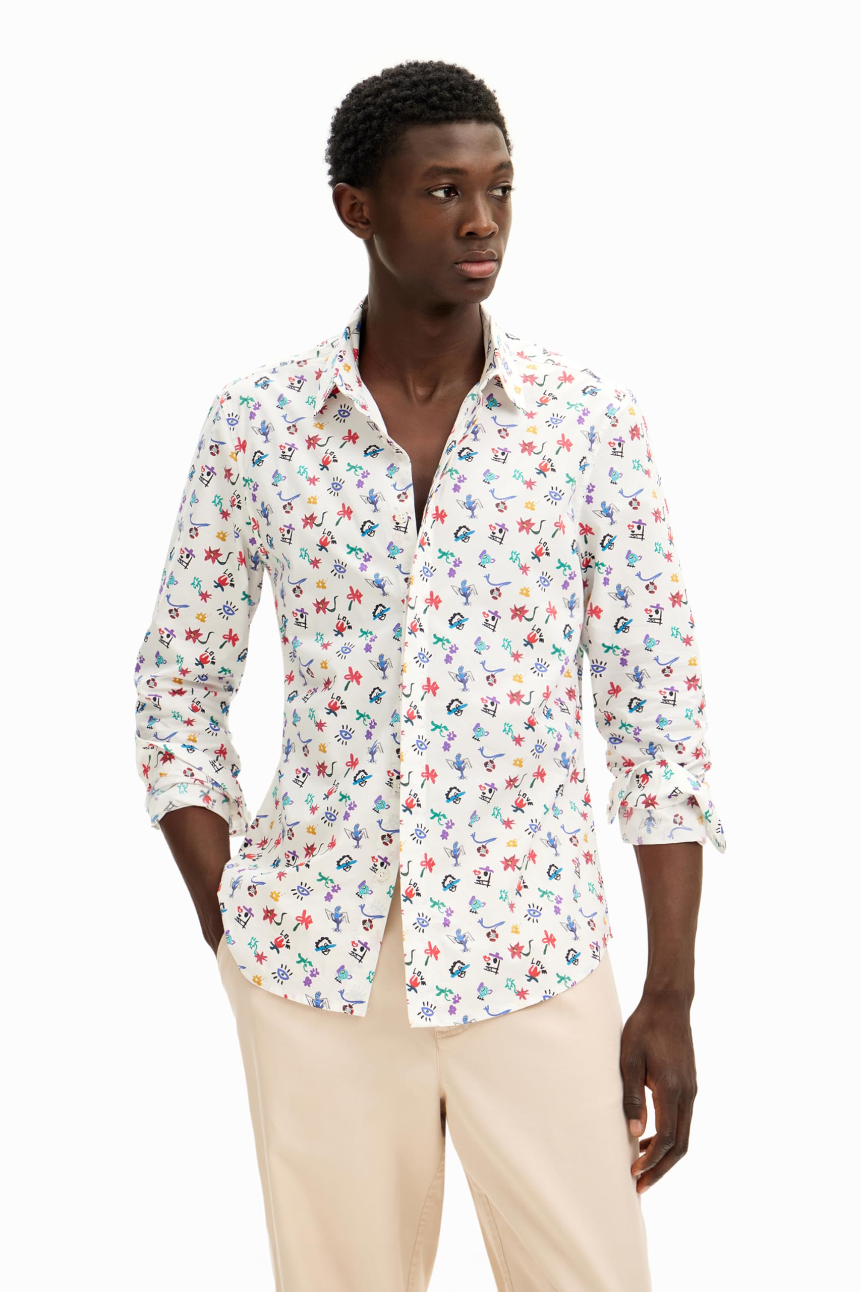 Desigual Camiseta de Manga Larga para Hombre, Blanco, XXL