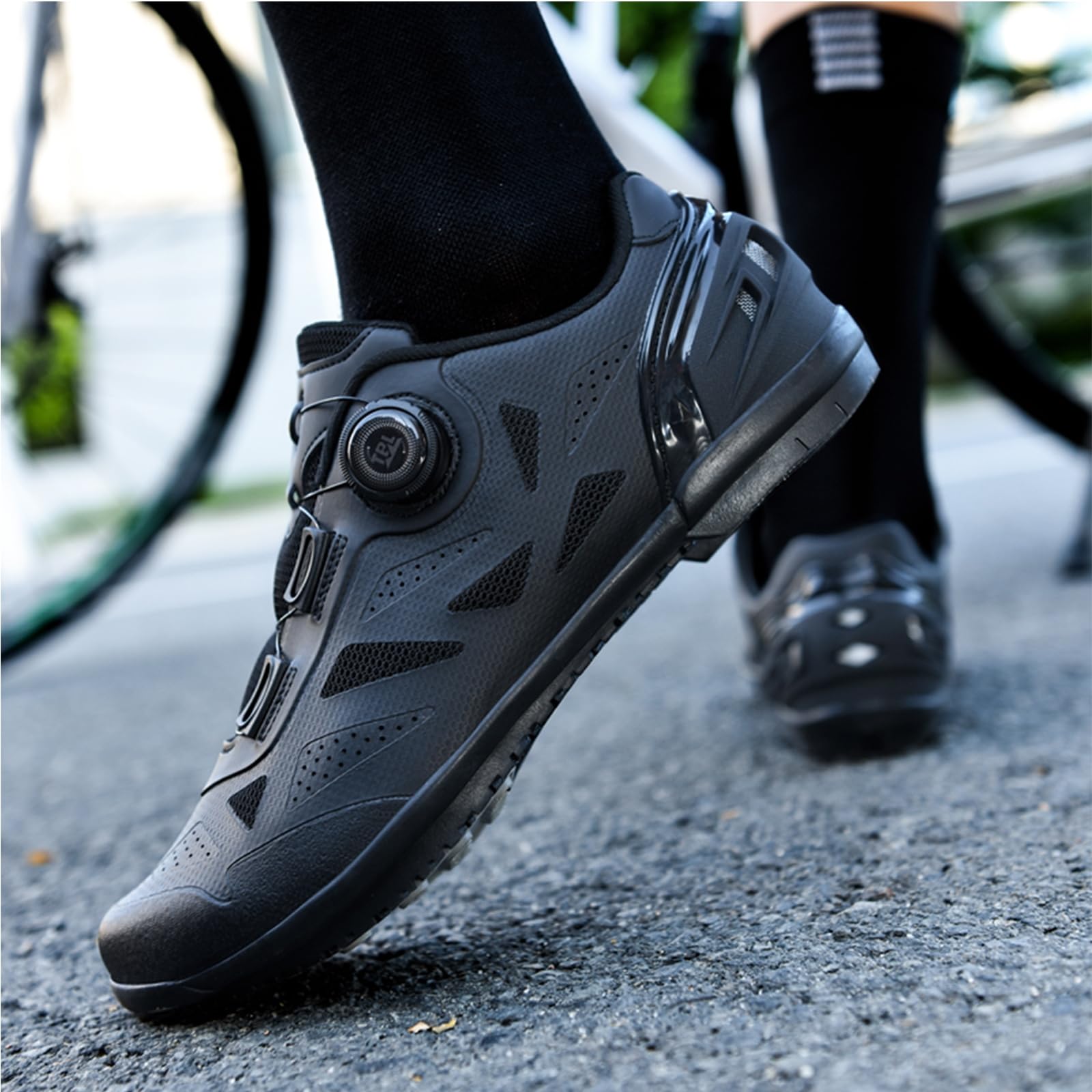 Herren-Radschuhe mit Flacher Gummisohle Straßen- und Mountainbike-Schuhe mit Schnellwechselknopf MTB-Radtrainer