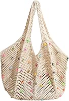 ANYZSCO Boho Crochet Beach Tote Bag with Colored Beads - Hippie Knit Shoulder Bag for Women, Fairycore Aesthetic