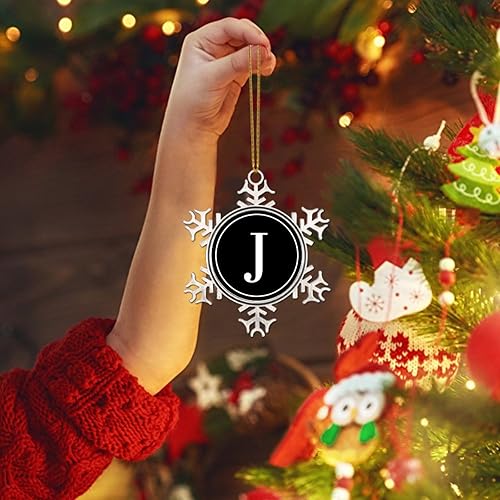 Miniatura 5 de CowkissSign Adorno de árbol de Navidad, monograma, letra inicial, J, decoraciones de Navidad, regalo de alfabeto de círculo negro, novedad