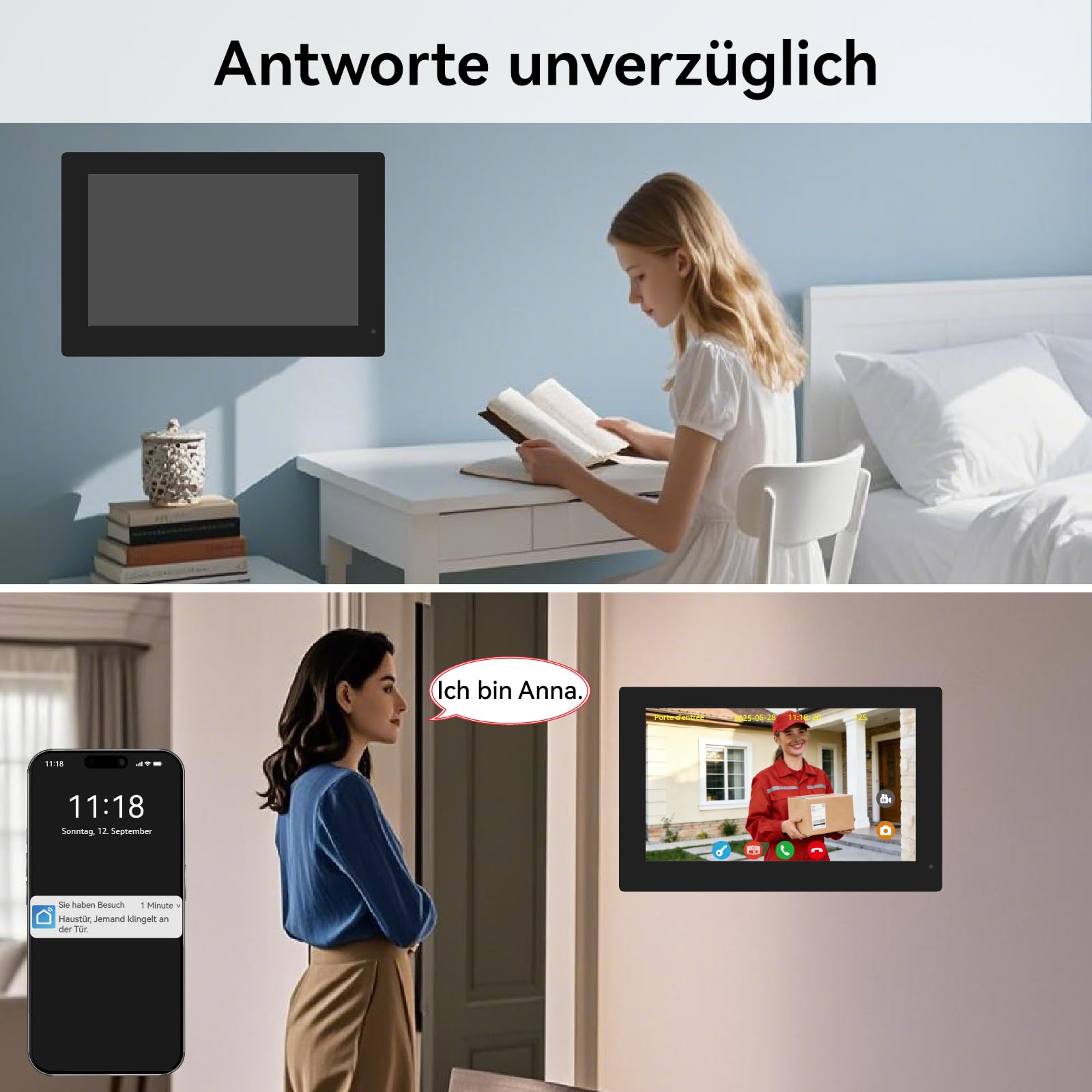 Video Türsprechanlage 2-Draht für 2 Familienhaus, 2X 7 Zoll Monitor & App - Smarte Video Türklingel mit Kamera & Gegensprechanlage, RFID, 2-Wege-Audio KW08-IP7-2F