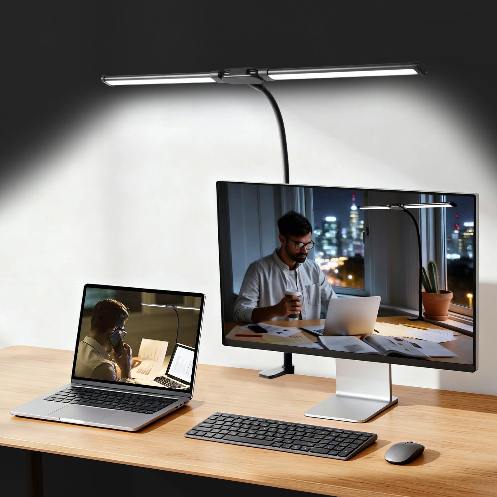 LED Desk Lamp for Office Dorm Home - Eye Caring Desk Light Extra-Wide Lighting Coverage Gooseneck Dimmable Table