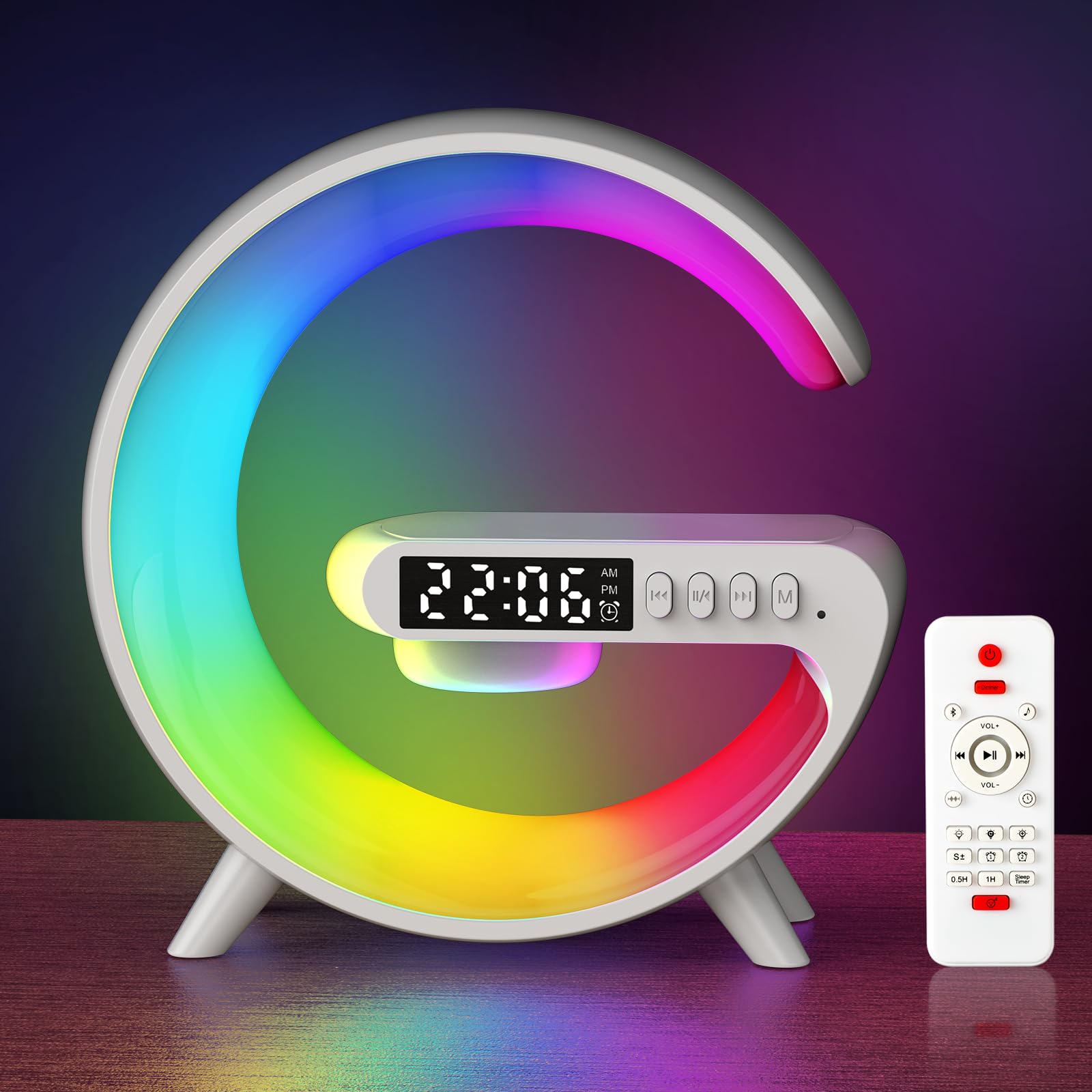 Kangtaixin Despertador de Luz Diurna, Despertador con Luz, Lámpara de Mesa con Altavoz Bluetooth, Luces para Adultos, Niños, Dormitorio, Decoración, Navidad, Cumpleaños Regalos