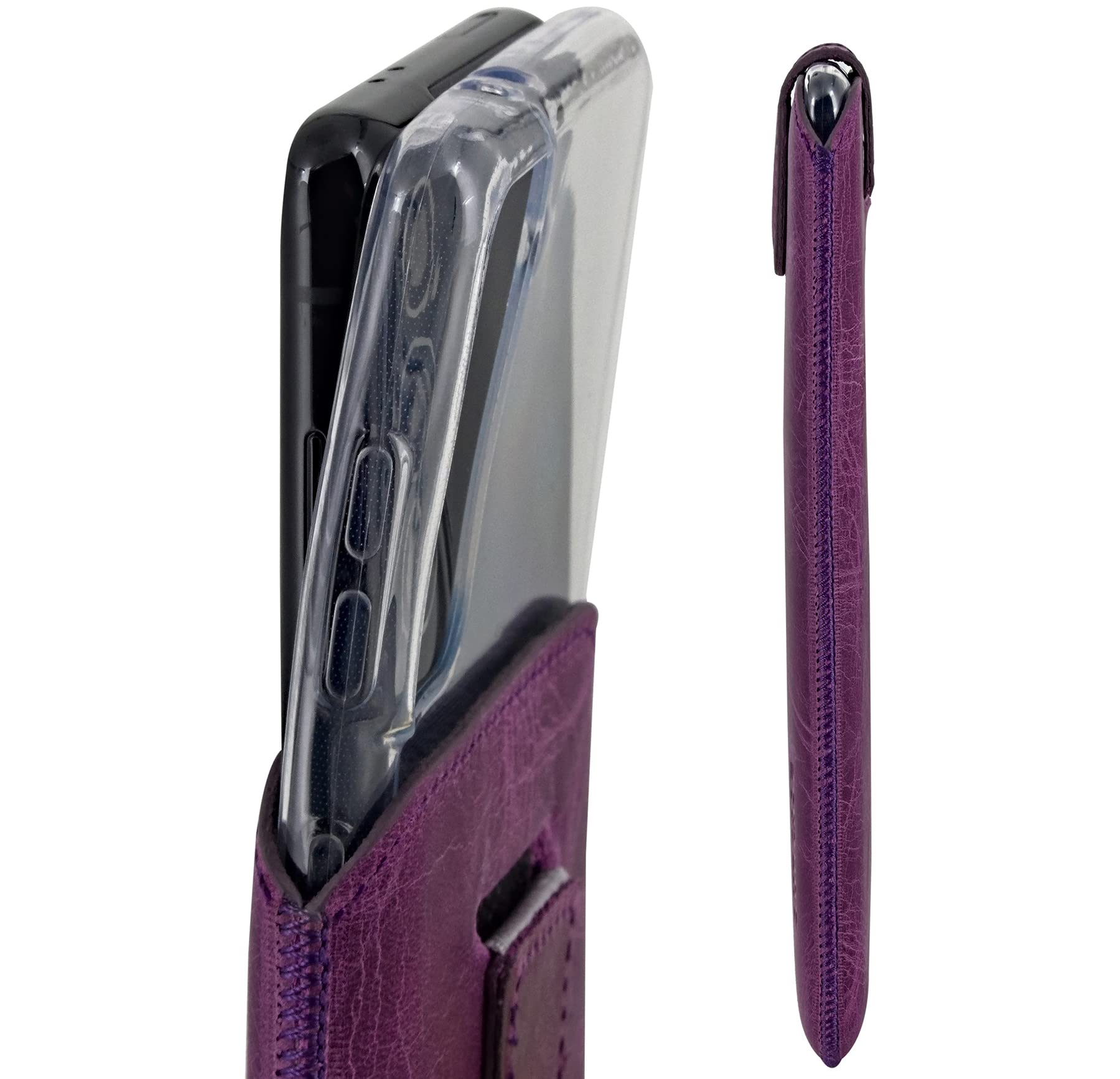 Suncase Ledertasche kompatibel mit Samsung Galaxy S26 Ultra 5G Hülle Stecketui Innenmaße: 169 x 82 x 15 mm (Geeignet für Dicke Bumper/Backcover Modelle) in antik-lila