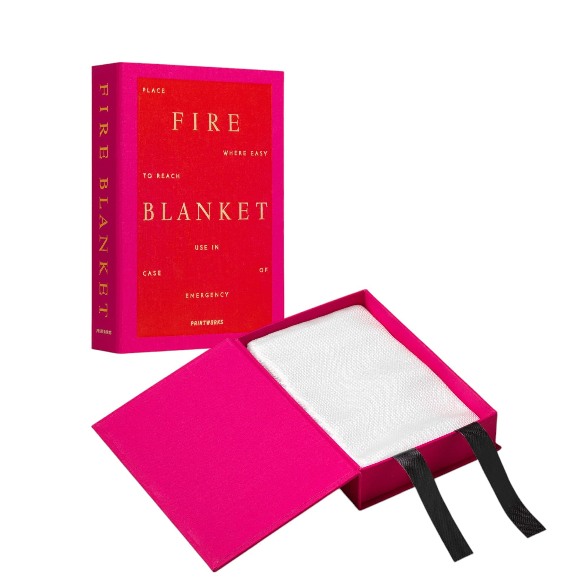 PrintWorks Manta ignífuga Cerise para el hogar, cubierta de seguridad de emergencia Minimaslitc en elegante caja de almacenamiento discreta estilo libro