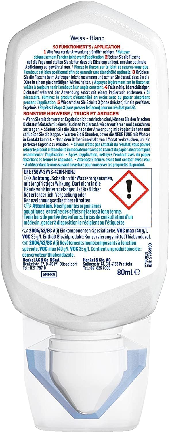 Sista Pattex nowa fuga, biała silikonowa masa uszczelniająca, w kilka minut od IHH do AHH, odporny na pleśń silikon sanitarny do kuchni i łazienki, łatwa wymiana fug w jednym kroku, 1 x 80 ml