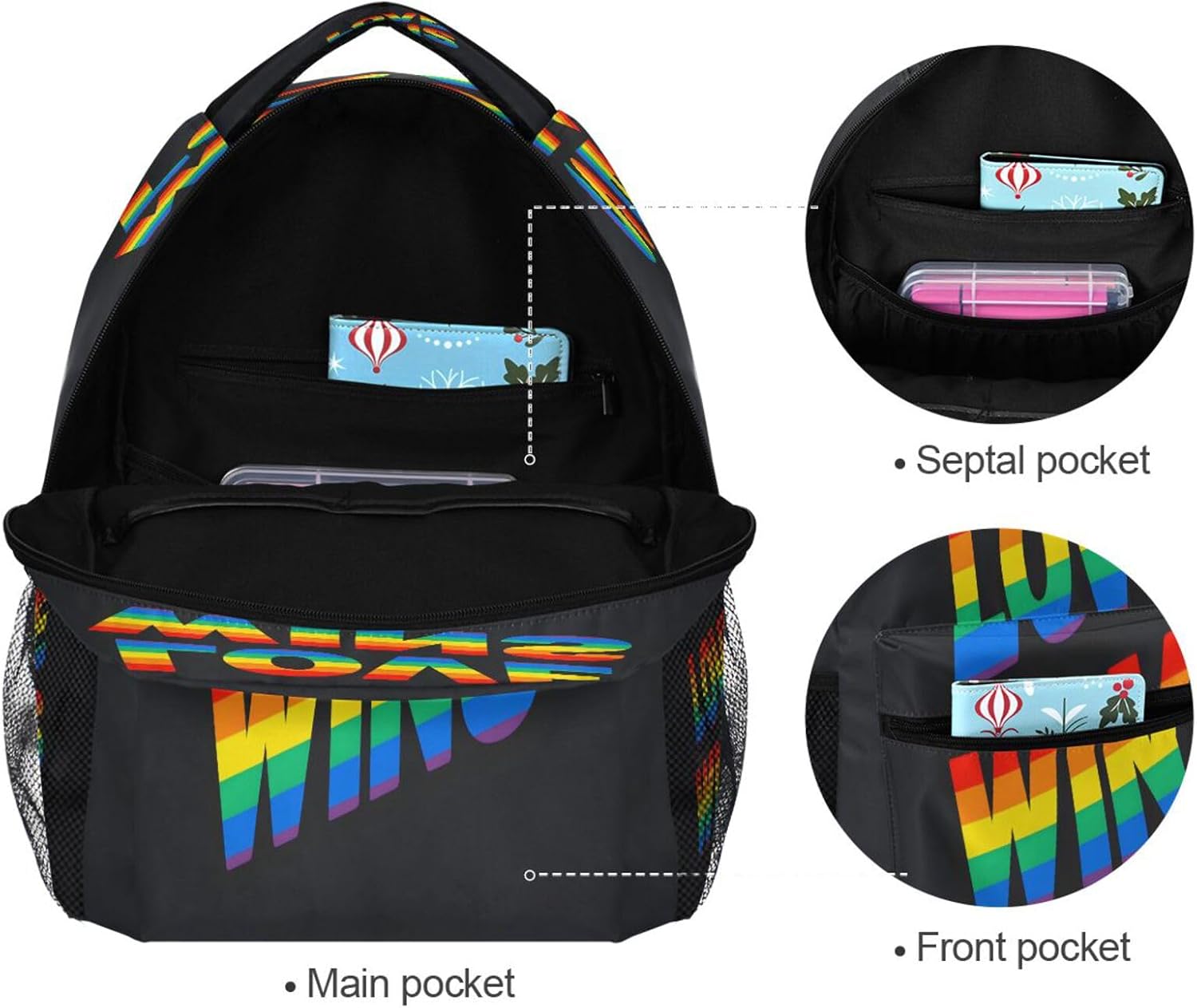 senya School Backpack Love Wins Pride Rainbow Teens Girls Boys Schoolbag Travel Bag