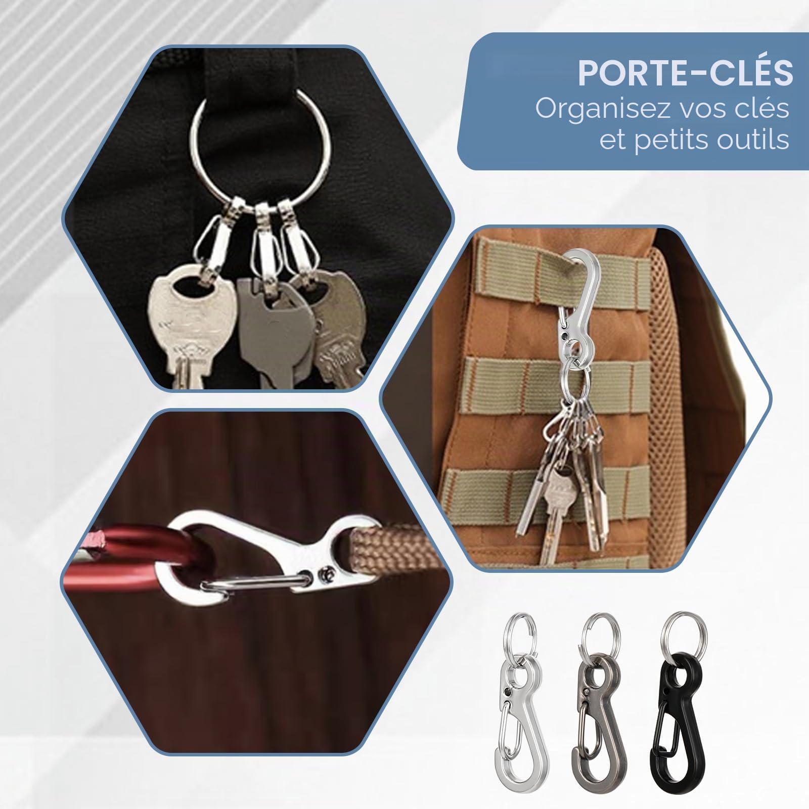 12 Ensembles Mini Mousqueton Porte Clé avec Ensemble Ressorts en Métal Amovible Petit Mousquetons Porte Clés 2,5 Cm pour Sac à Dos Pêche(3 Couleurs)