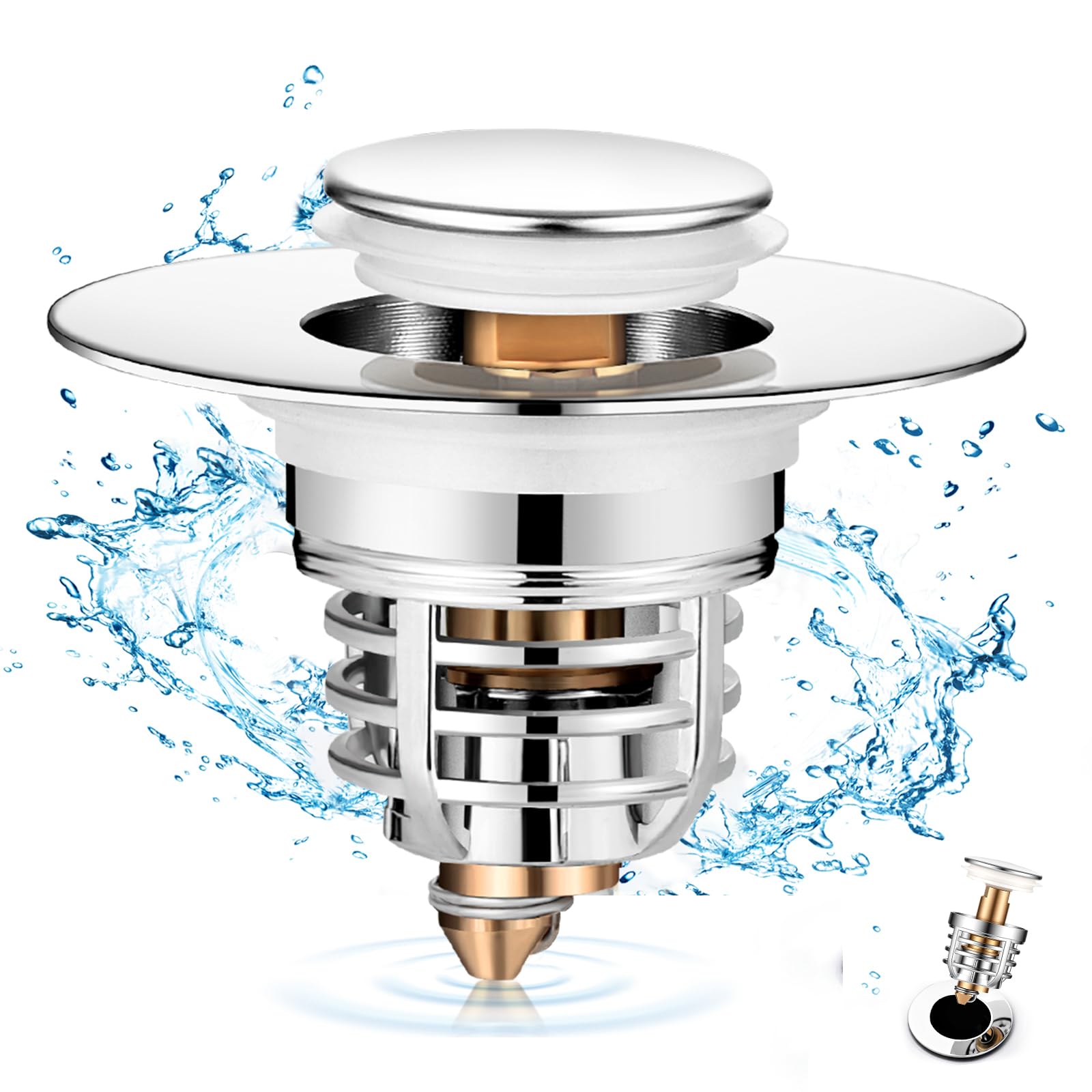 Diboniur Tappo Lavandino Bagno del Bagno Aggiornato, Tappo Bidet Universale Pop up，Tappo di scarico in metallo per vasca da bagno, cucina, lavabo (apertura foro di scarico 32-41 mm) - 1