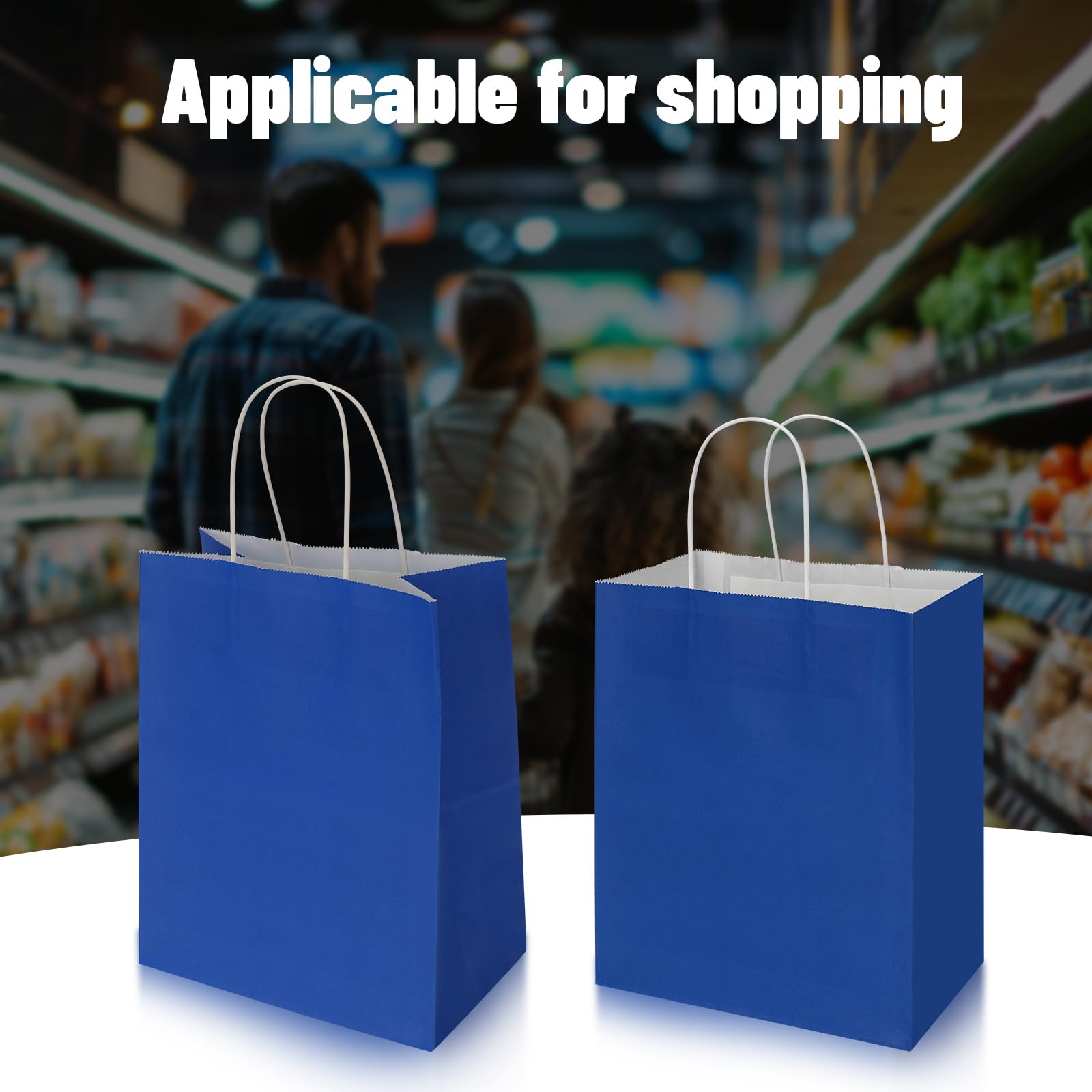 Toovip 50 Pack 8x4.75x10 Inch Medium Royal Blue Kraft Paper Bags with Handles Bulk, Gift Wrap Bags for Favor Grocery Retail Party Birthday Shopping Business Goody Craft Merchandise Take Out sacks