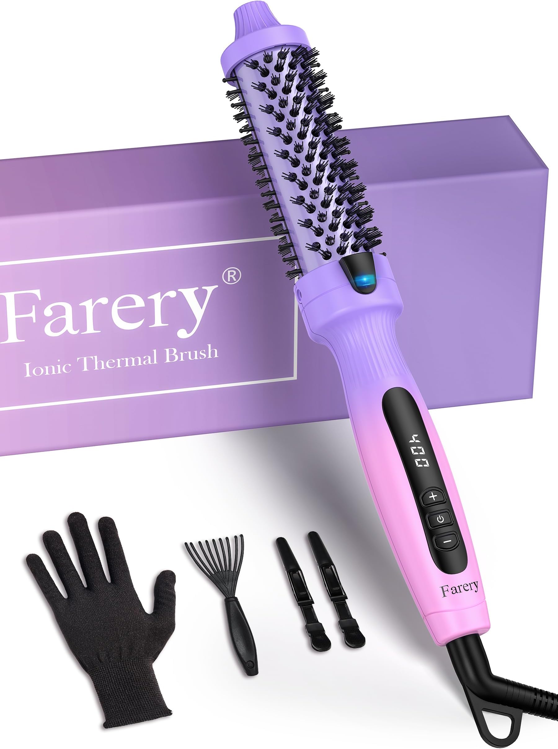 1.25-Inch Thermal Brush - Ceramic Ionic Heated Round Brush for 90's Full-Bodied Style, Volumizing, Smooth Hair & Natural Curls, Dual MCH Heating, Digital Display, 9 Temperature, Dual VoltageClimatePartner certified
