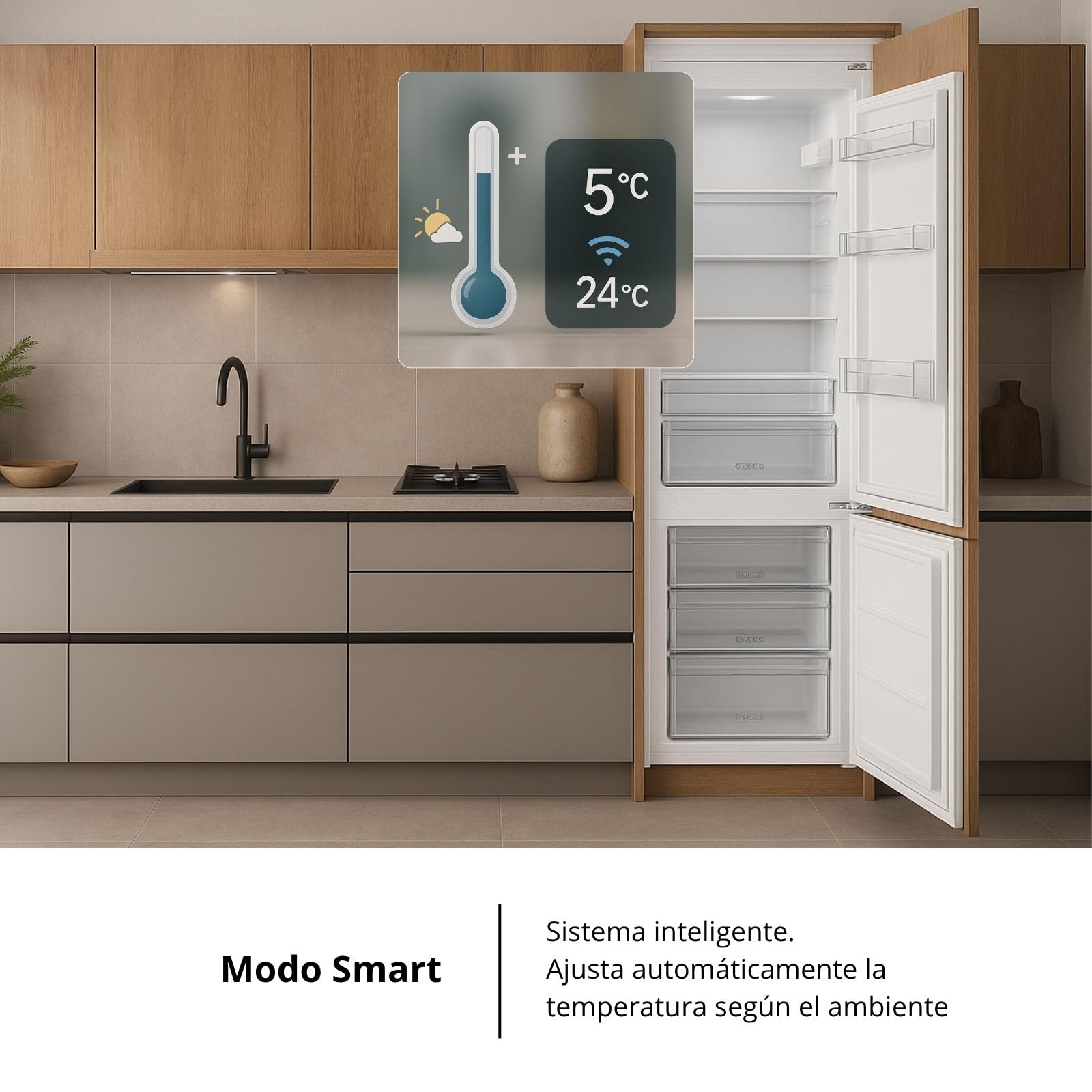 Corberó – Frigorífico Combi Integrable | CCH177CINTEG | Estático | 249L | 178 cm | Luz LED | Estantes de Cristal | Cajón Crisper | Blanco