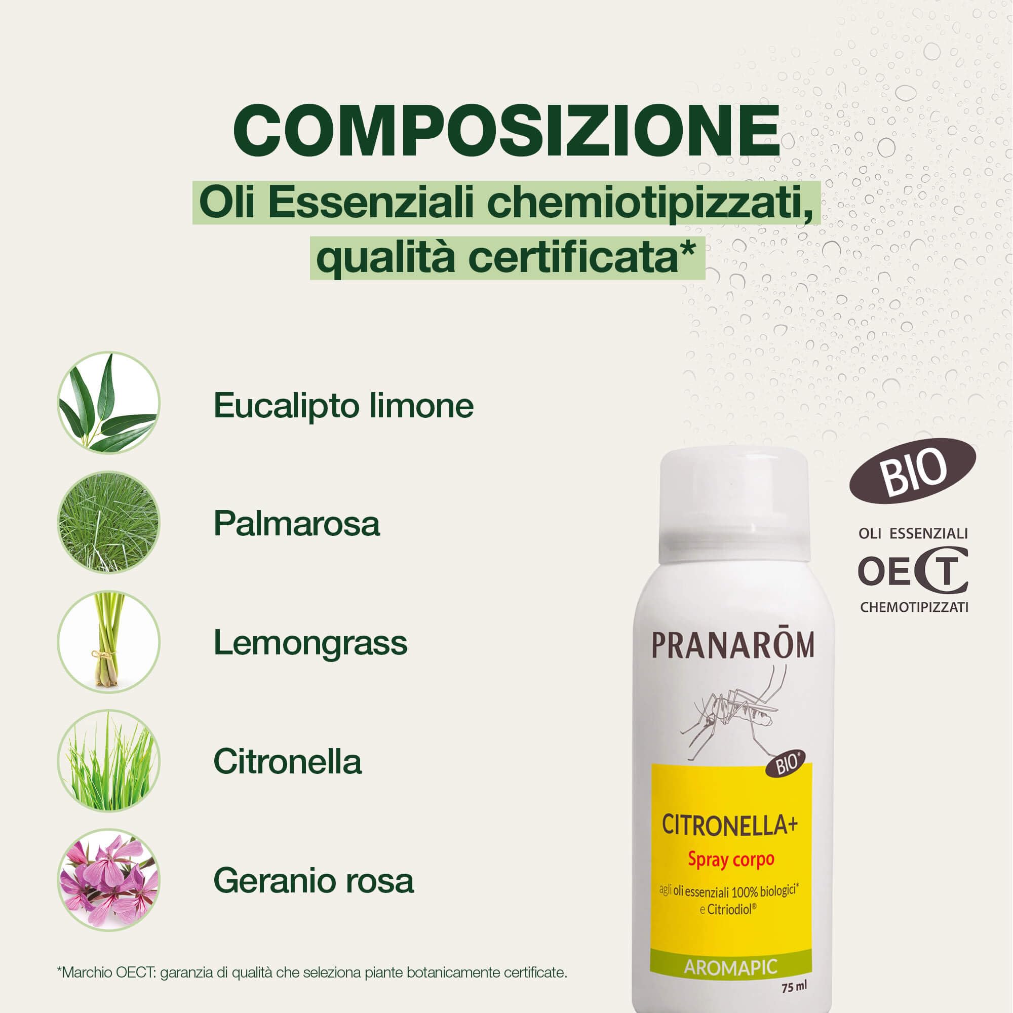 PRANARÔM - Aromapic - Spray Antizanzare Corpo Citronella+ Bio - Efficacia 7 Ore - Oli Essenziali Naturali e BIO - Repellente Zanzare con Azione Protettiva Duratura - 75 ml