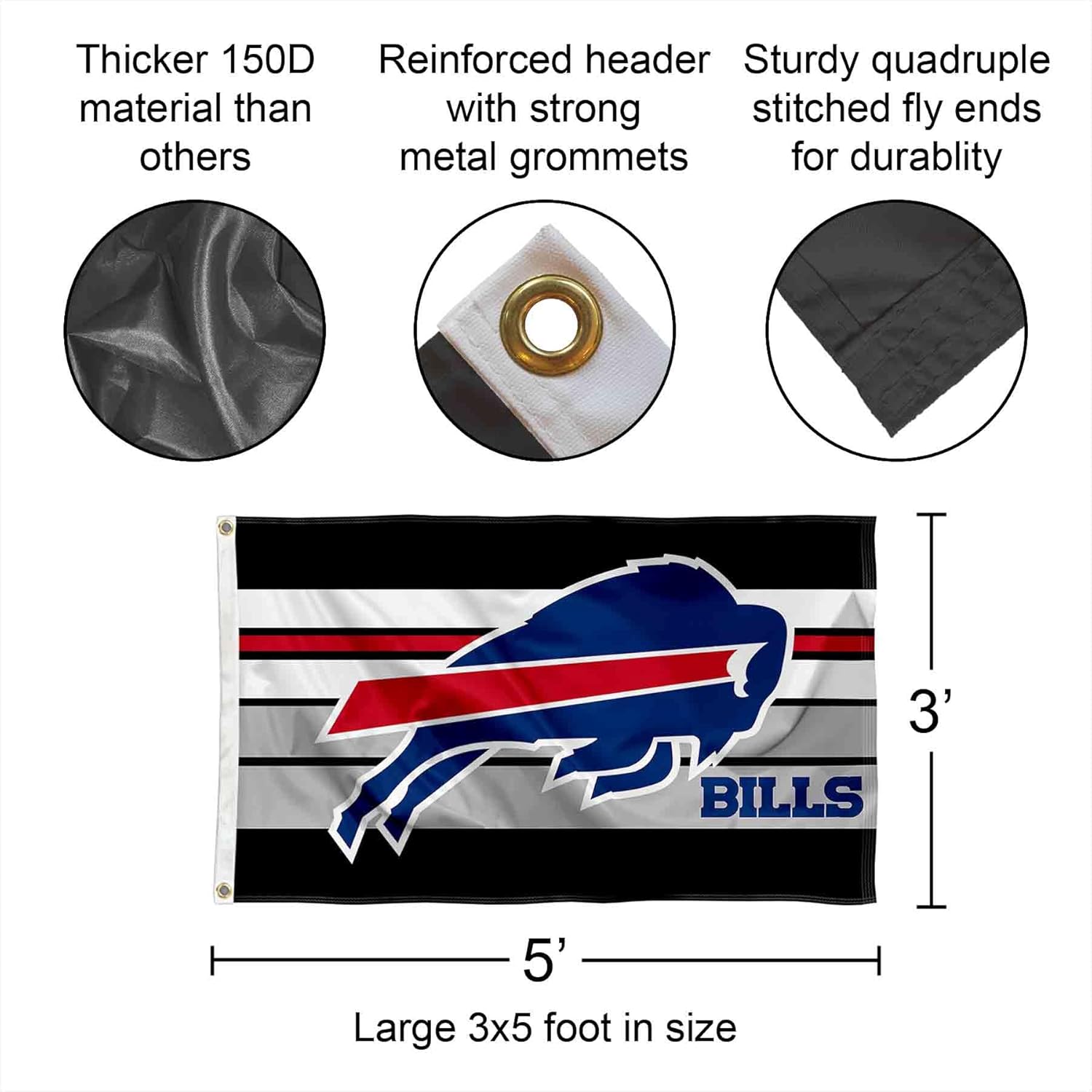 Buffalo Bills Retro Stripes Large 3x5 Flag - Image 2