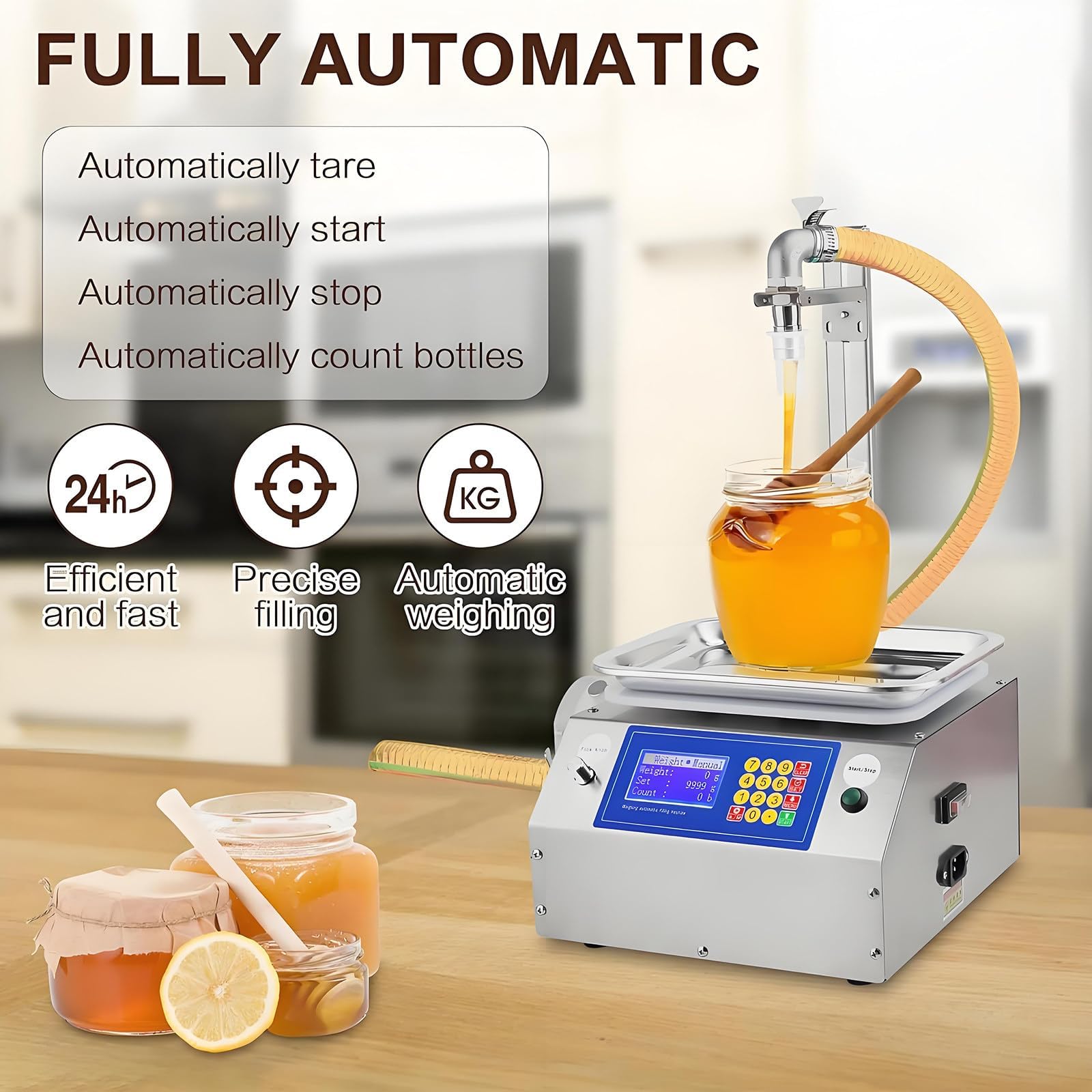 Riempitrice automatica per miele, riempitrice liquida da 3 o 7 l/min, riempitrice per bottiglie di pasta liquida da 10 g-3 kg per profumi, oli essenziali, smalto per unghie 7 l/min