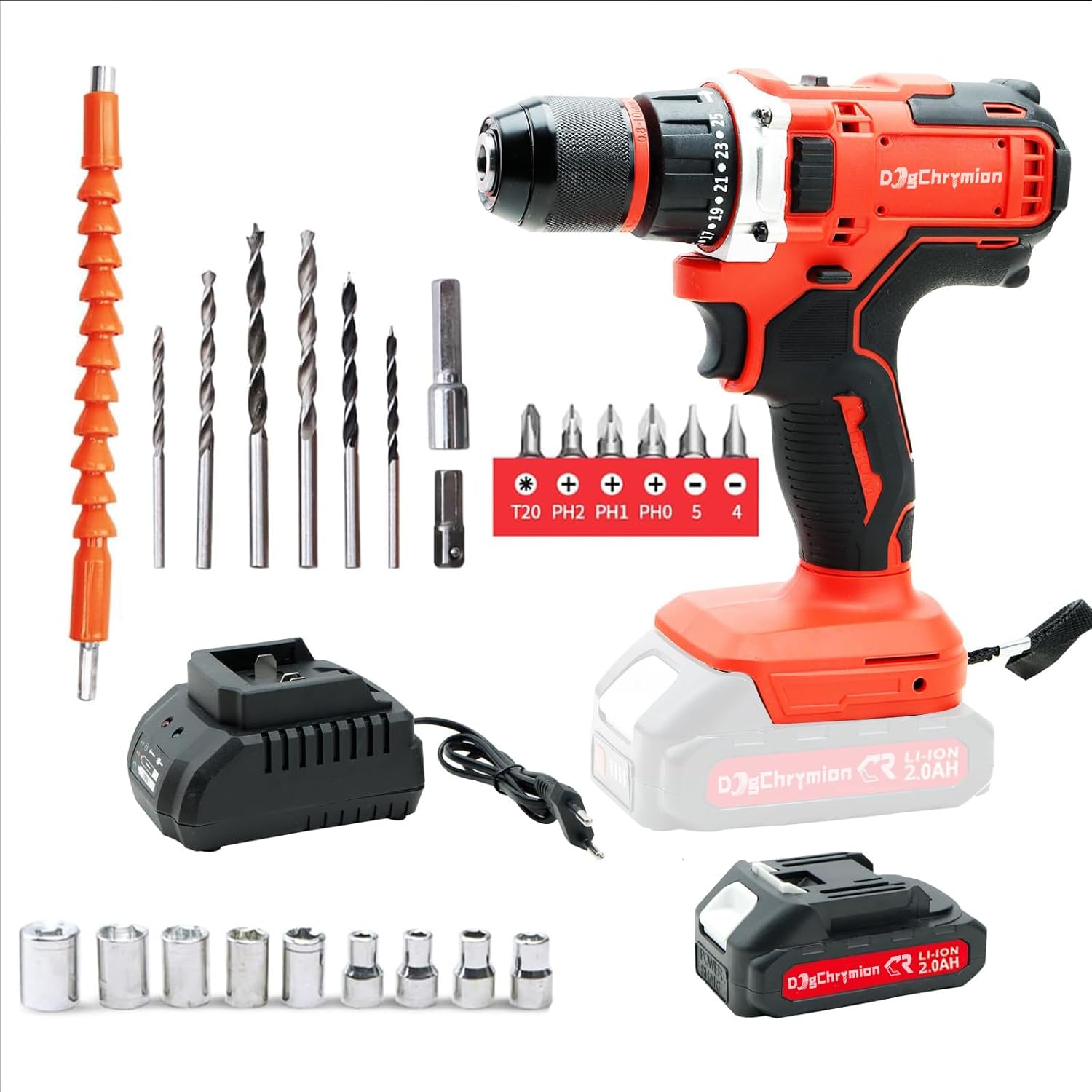 Cordless Drill Set Compatible with Makita 18V Battery, MAX 1350 RPM,23 ft-lbs / 32 N.m, 0-3/8'' Chuck, 35+2 Torque Set,Build-in LED, 43 Bits & Sockets,1 * 2.0 Ah Battery and Charger