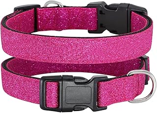 TDTOK Glittering Basic Dog Collar, Comfy & Durable Dog Collar for Small Medium Large Dogs with Eco-Friendly Plastic Buckle, Adjustable Stylish Nylon Dog Collars, Fit Necks: 9.8-22.4’’ (L, Rosy)