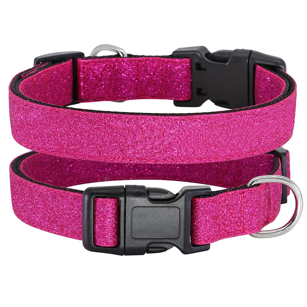TDTOK Glittering Basic Dog Collar, Comfy & Durable Dog Collar for Small Medium Large Dogs with Eco-Friendly Plastic Buckle, Adjustable Stylish Nylon Dog Collars, Fit Necks: 9.8-22.4’’ (M, Rosy)