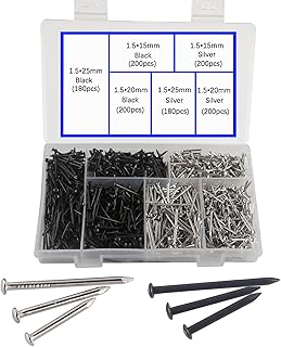 newlng 1160pcs Small Nails Assortment 1.5mm Thick Black & Silver DIY Nails for Wood Tiny Nail for String Art Wood Crafts Jewelry Box Decorations 1.5 x15mm 1.5 x 20mm 1.5x25mm