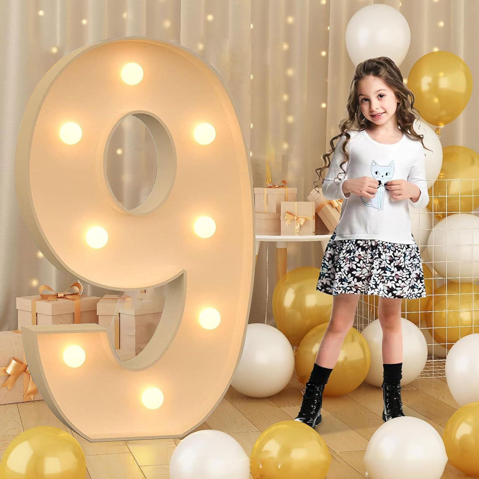 120cm-4ft Giant LED Light Up Numbers 9, Mosaic Marquee Light Up Sign, LED Number Lamps for Valentine's Day Birthday Christmas New Year