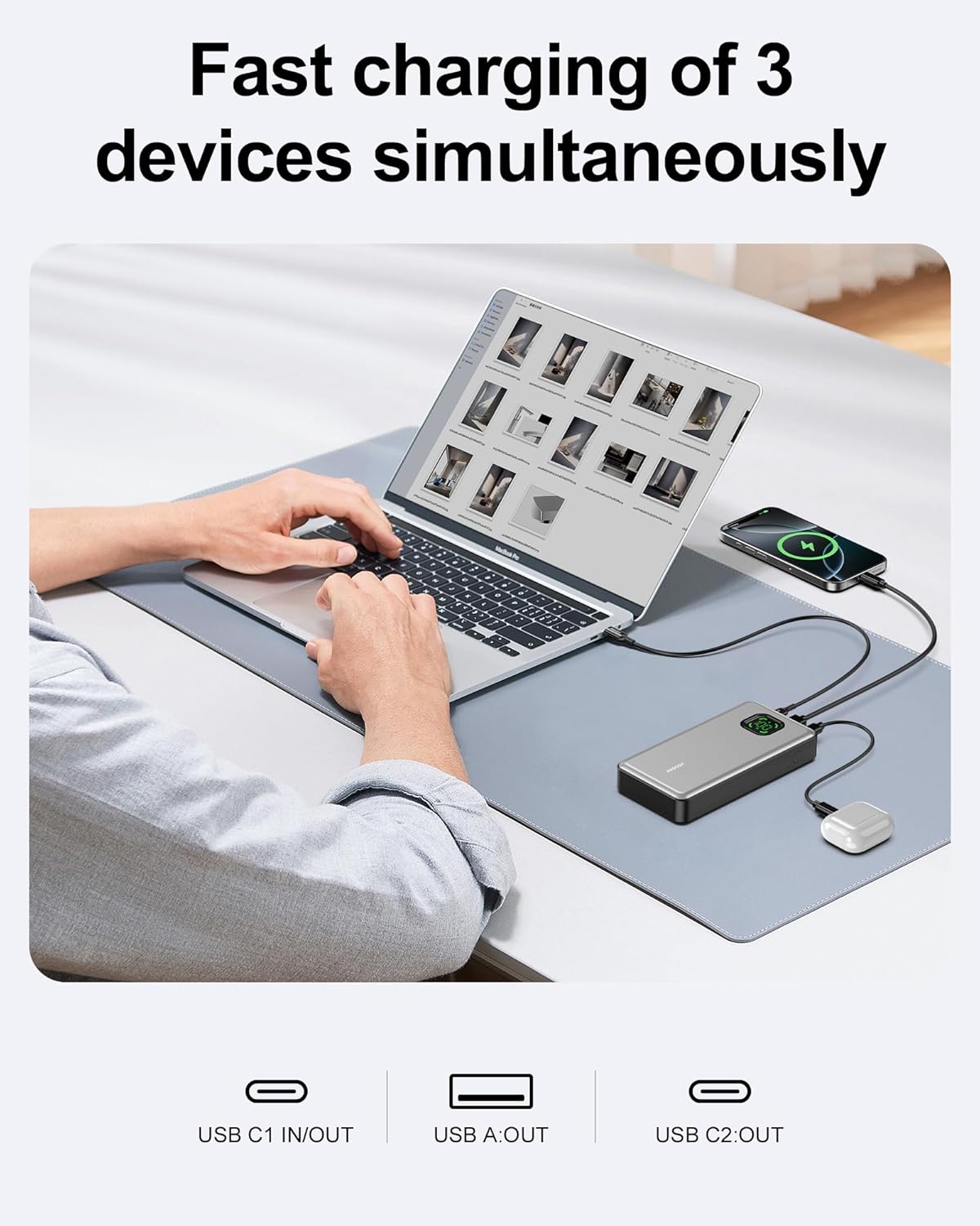 65W Power Bank, 25000mAh Travel Essential USB C Laptop Portable Charger, 100W Total Fast Charging Battery Pack for MacBook Dell XPS iPad Tablet Steam Deck iPhone 17-12 Series Samsung Switch and More - Image 5