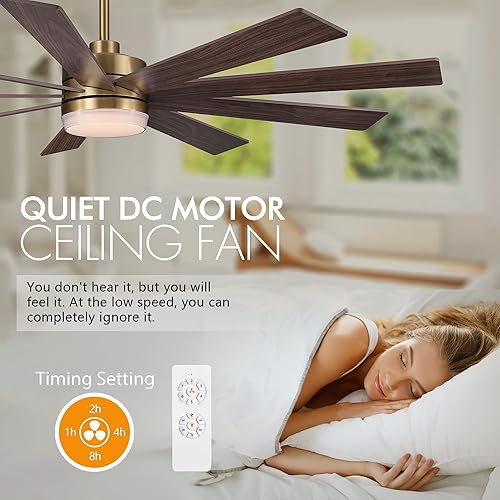 Miniatura 7 de Ventilador de techo de 64 pulgadas con luz, control remoto de 6 velocidades, motor CC reversible, 9 aspas modernas con varillas descendentes de 4.5