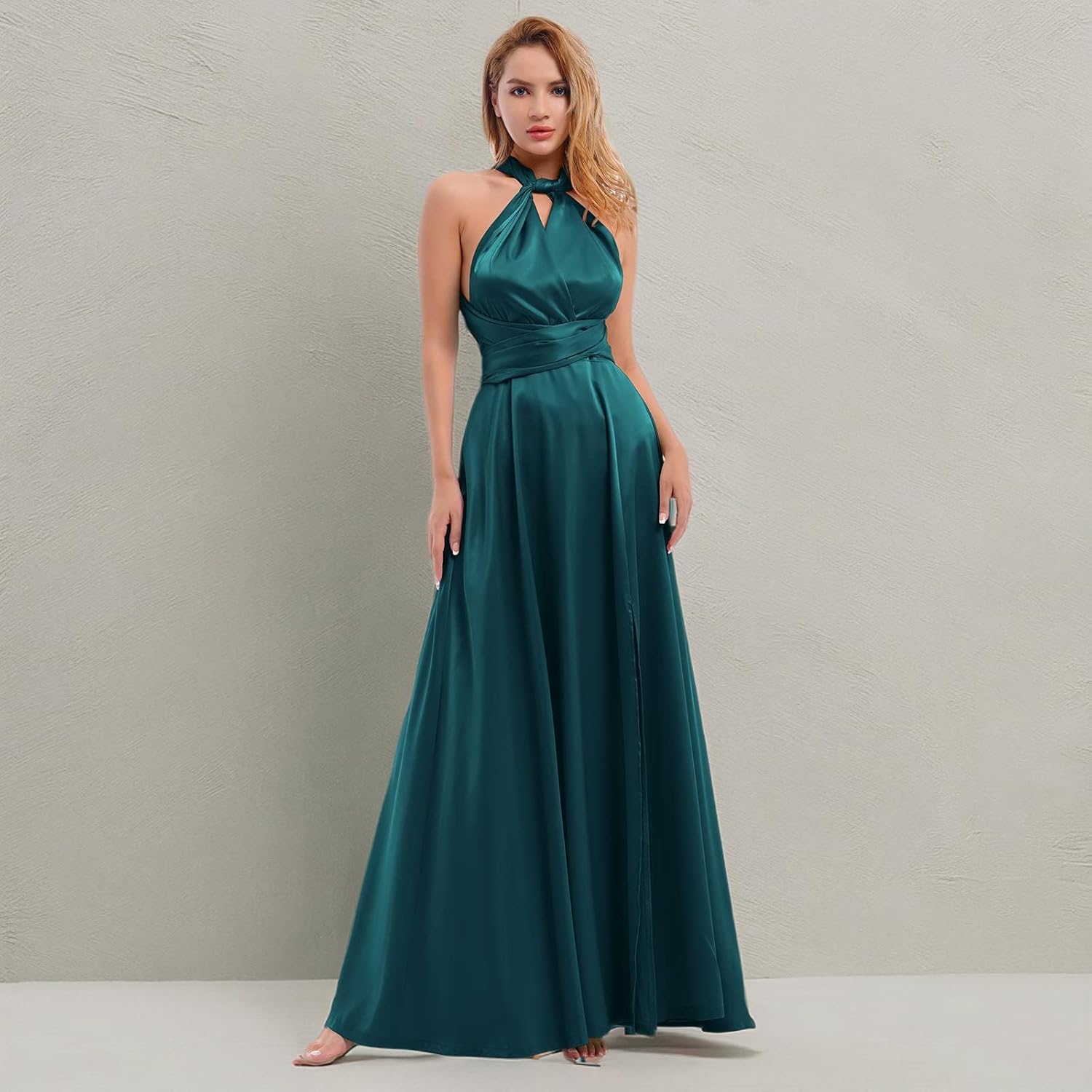 Women Satin Transformer Infinity Dress with Bandeau Convertible Bridesmaid Dress Split Long Formal Twist Wrap Multi-Way Dress - Image 7