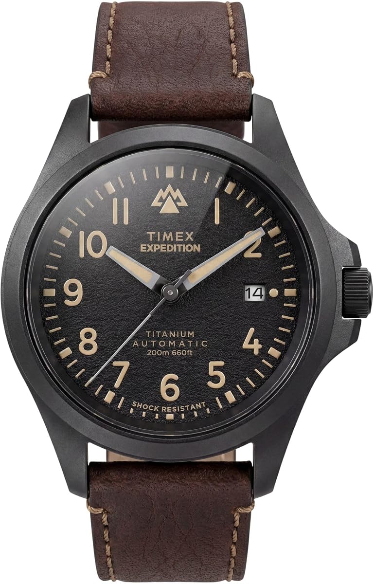Men's Expedition Field Post Automatic 41mm Watch - Brown Strap Black Dial Black Case