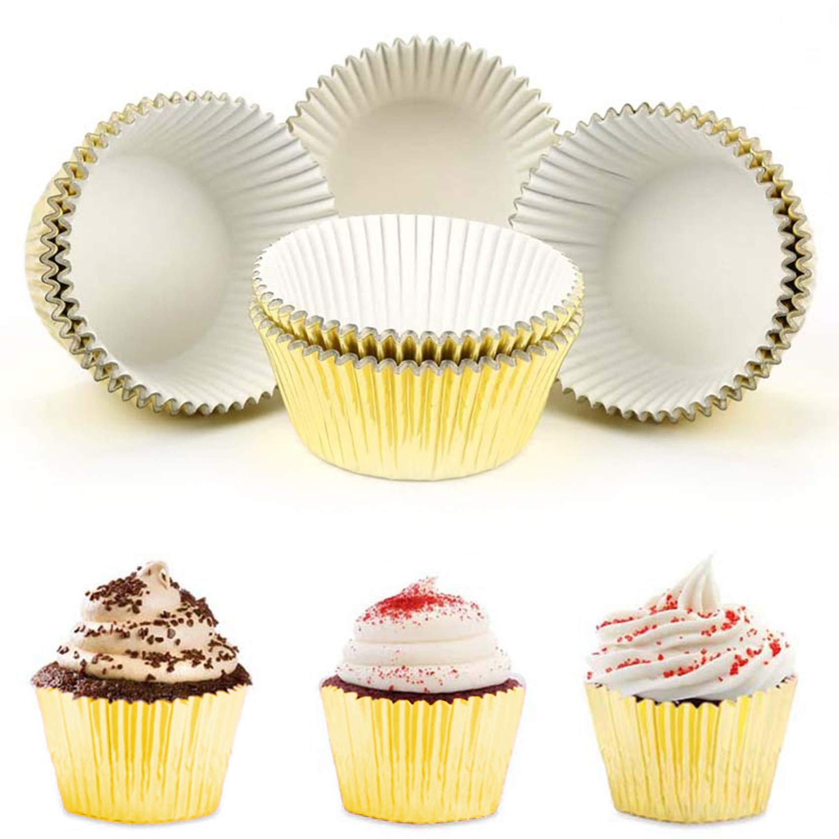 100 Pcs Gold cupcake decorations muffin cases,Cupcake Cases Foil Baking Cups Standard Grease Proof Muffin Cases for Weddings,Birthdays,DIY,Handmade,party
