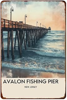Avalon Fishing Pier Outer Banks Retro Aluminum Metal Signs Wall Decoration 8X12 Inches for Kitchen Bar Room Bedroom Bathroom Decor Posters