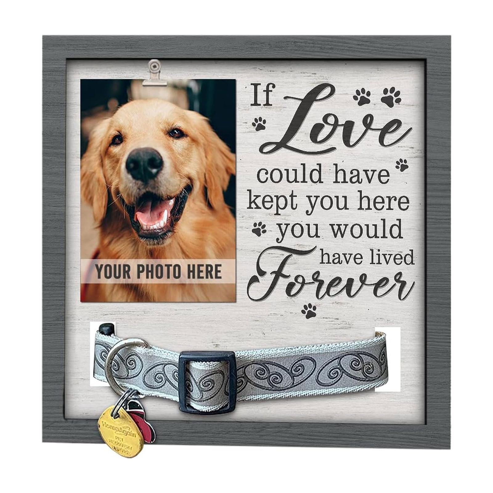 Kalttoy Pet Memorial Pictures Frame Wooden Photo Frame Loss of Dog Cats Sympathy Gift Dog Collar Souvenir Photo Sign Pet Collar