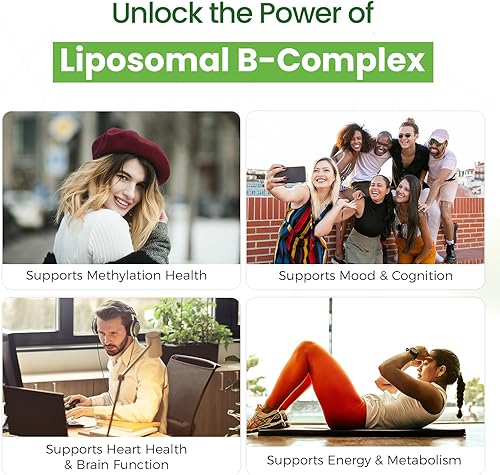 Miniatura 7 de Complejo B liposomal para B12 metilado de alta absorción, L-metifolato (5-MTHF), vitaminas B activas completas con colina inositol-energía