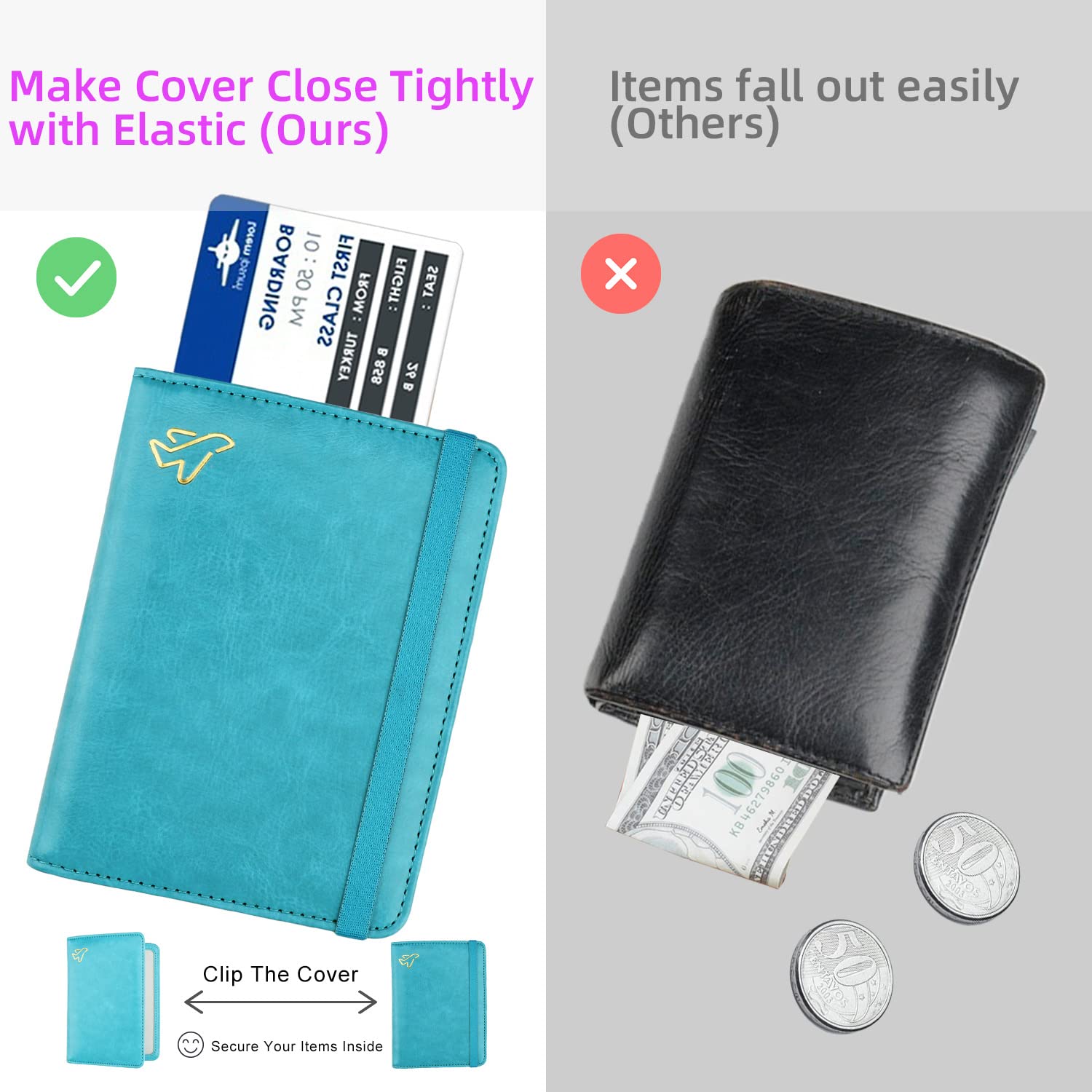 Soporte para pasaporte AirTag, de piel sintética, con bloqueo RFID, funda para pasaporte, artículos esenciales de viaje para mujeres y hombres, Azul/claro, Soporte para pasaporte con bloqueo 7