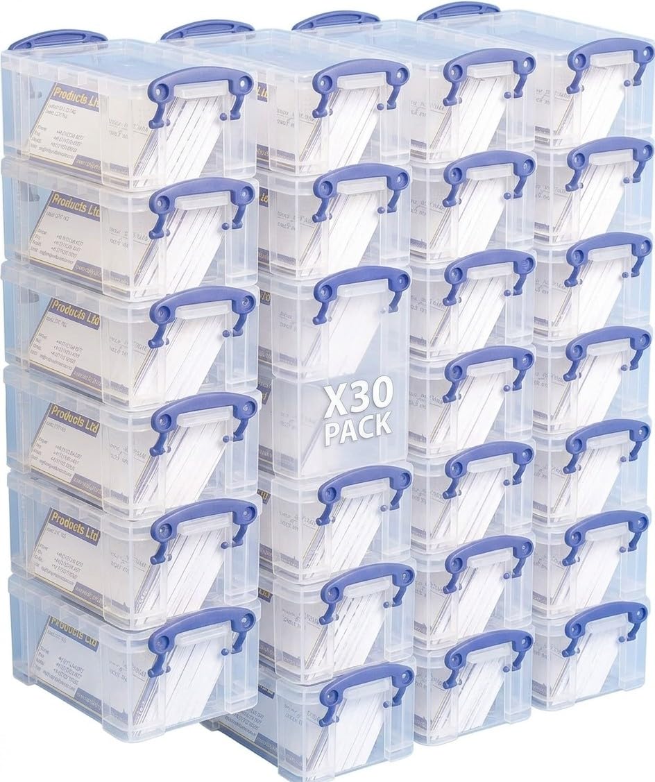 Really Useful Plastic Storage Box 0.3 Litre Clear with Clip Lock Handles (30, Clear, 0.3 Litre)