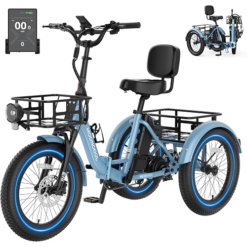 MOONCOOL Electric Tricycle for Adults, 500W/750W Folding Electric Trike for Adults, 20"x3.0" Fat Tire 3 Wheel Electric Bike, Aluminum Frame Step-Thru Etrike with Removable Battery, Reverse Function