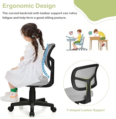 Miniatura 15 de Giantex Silla de escritorio para niños, silla de computadora de malla con respaldo bajo, silla de oficina ergonómica sin brazos con altura Negro