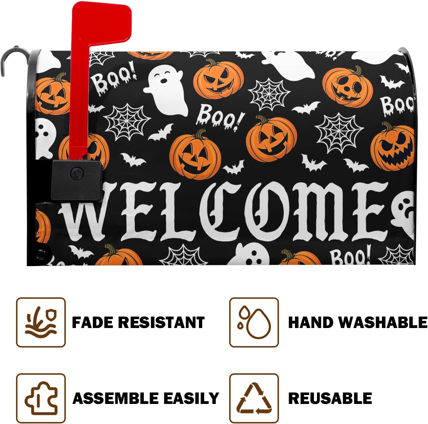 Halloween Welcome Ghost Mailbox Covers Magnetic Standard Size Spooky Pumpkin Mailbox Cover 21x18 Inch Bat Spider Net Mail Box Wrap Post Letter Box Wraps for Garden Yard Home Decor image 5