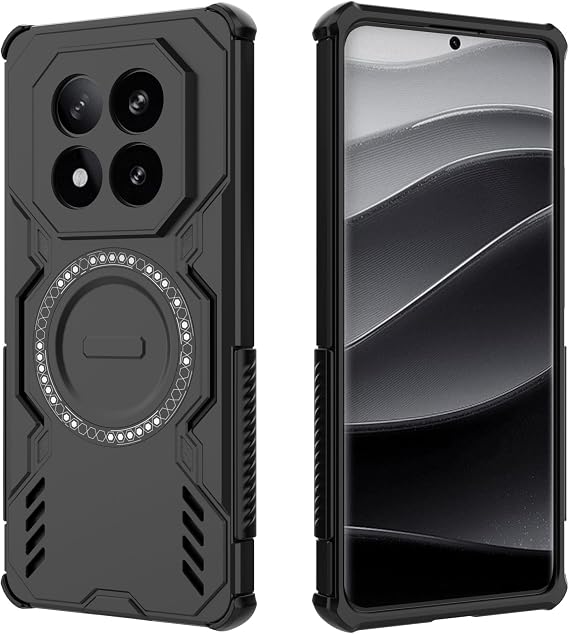 Phone Case Compatible with Xiaomi Redmi Note 14 Pro Plus 5G(Domestic Version) Full Body Rugged Shockproof Hard Thin Solid Support Wireless Charging Case Protective Case(Black)