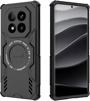 Phone Case Compatible with Xiaomi Redmi Note 14 Pro Plus 5G(Domestic Version) Full Body Rugged Shockproof Hard Thin Solid Support Wireless Charging Case Protective Case(Black)