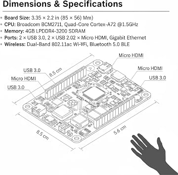 Raspberry Pi 4 Model B 4GB Development Board 1.5GHz Bluetooth 5.0 WiFi Multifunctional Universal Development Board Learning Board for Python Linux Programming