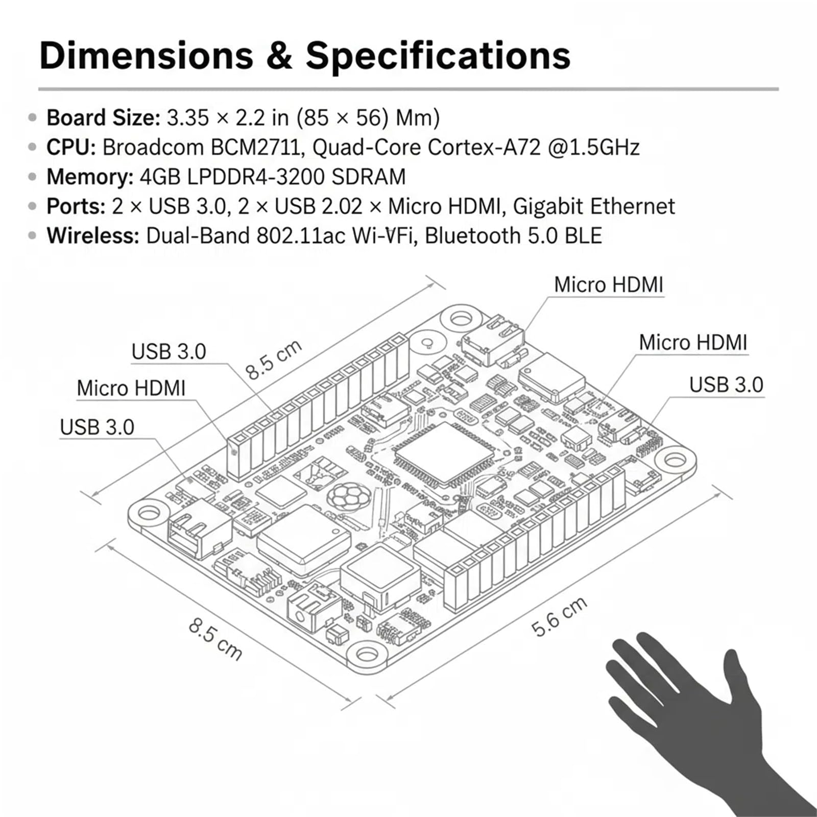 Raspberry Pi 4 Modello B 4GB Scheda di Sviluppo 1.5GHz Bluetooth 5.0 WiFi Multifunzionale Universale Scheda di Sviluppo Scheda di Apprendimento per Python Linux Programmazione
